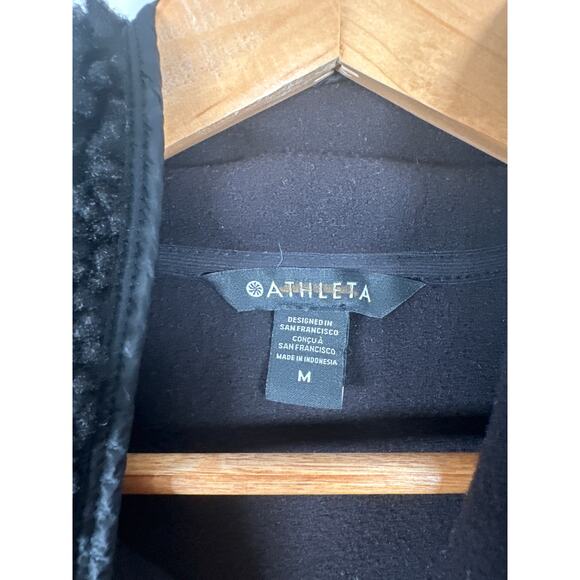 Athleta Cozy Sherpa Snap Sweatshirt NEW Size Medium Black Front Pocket - Picture 9 of 11